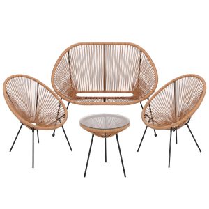 Meble ogrodowe rattanowe stół ze szkłem hartowanym 2 fotele ażurowe, sofa 601943 Meble ogrodowe rattanowe stół ze szkłem hartowanym 2 fotele ażurowe, sofa 601943