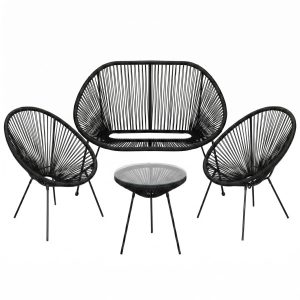 Meble ogrodowe rattanowe stół ze szkłem hartowanym 2 fotele ażurowe, sofa 601941 Meble ogrodowe rattanowe stół ze szkłem hartowanym 2 fotele ażurowe, sofa 601941