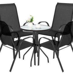 Meble ogrodowe Songmics stół okrągły szklany i 4 krzesła metalowe 1060791 Meble ogrodowe Songmics stół okrągły szklany i 4 krzesła metalowe 1060791