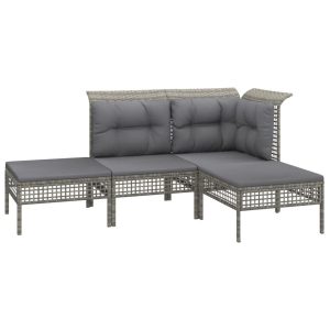Meble ogrodowe Szary Technorattan narożna + sofa środkowa + 2x podnóżek 372308 Meble ogrodowe Szary Technorattan narożna + sofa środkowa + 2x podnóżek 372308