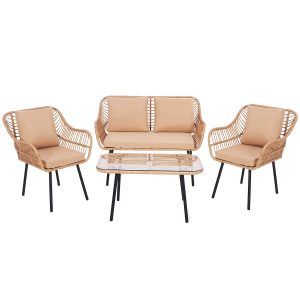 Meble ogrodowe technorattanowe komplet sofa, fotele i stolik 455254 Meble ogrodowe technorattanowe komplet sofa, fotele i stolik 455254