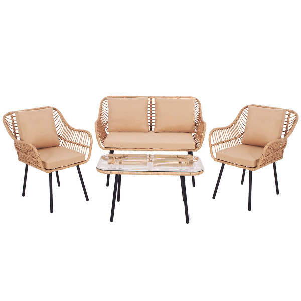 Meble ogrodowe technorattanowe komplet sofa, fotele i stolik 455254