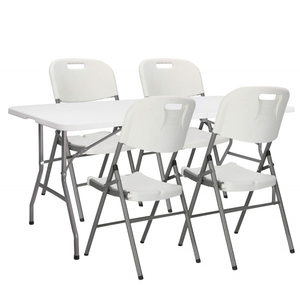 Meble turystyczne składane, stół 180x74 cm z 4 krzesłami zestaw cateringowy 635851