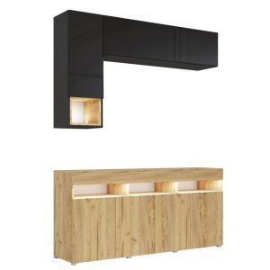 Meblościanka 175 cm do salonu PREMIUM Biała/Dąb craft złoty 748307 Meblościanka 175 cm do salonu PREMIUM Biała/Dąb craft złoty 748307
