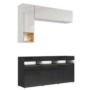 Meblościanka 175 cm do salonu PREMIUM biały/czarny 748306 Meblościanka 175 cm do salonu PREMIUM biały/czarny 748306