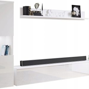 Meblościanka 3-elem. do salonu, biały mat/połysk słupek i szafka RTV 180 cm 125407 Meblościanka 3-elem. do salonu, biały mat/połysk słupek i szafka RTV 180 cm 125407