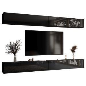 Meblościanka 350 cm do salonu czarny połysk PREMIUM 783259 Meblościanka 350 cm do salonu czarny połysk PREMIUM 783259