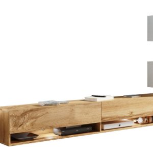 Meblościanka AMY dąb wotan/biały/biały połysk – z LED 330132 Meblościanka AMY dąb wotan/biały/biały połysk – z LED 330132