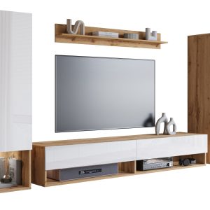 Meblościanka AMY II dąb wotan/biały połysk z oświetleniem LED 378995