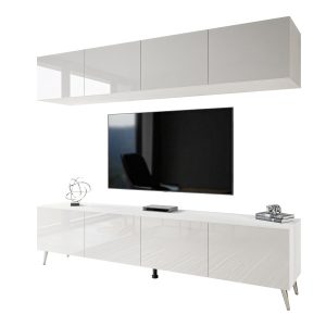 Meblościanka AURA PUSH OPEN biały połysk LED NÓŻKI CHROM 96652 Meblościanka AURA PUSH OPEN biały połysk LED NÓŻKI CHROM 96652