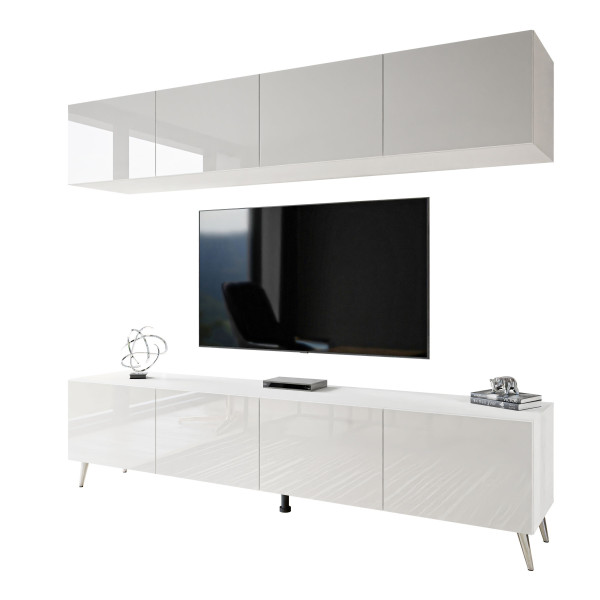 Meblościanka AURA PUSH OPEN biały połysk LED NÓŻKI CHROM 96652