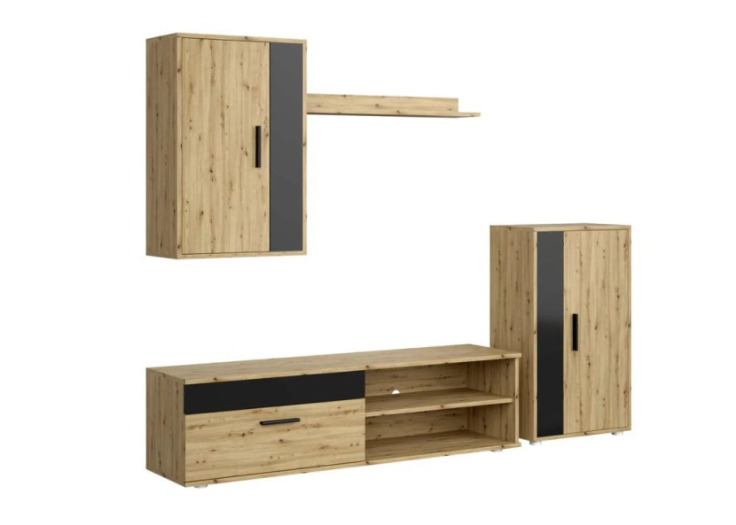 Meblościanka BENSON dąb artisan/czarna 840038