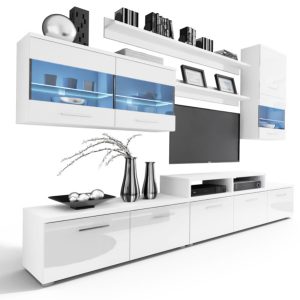 Meblościanka BETA połysk oświetlenie LED-Biały/biały połysk 96668 Meblościanka BETA połysk oświetlenie LED-Biały/biały połysk 96668