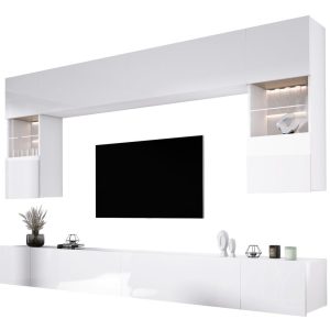 Meblościanka: Biały/Biały Połysk, szerokość: 300 cm, wysokość: REGULOWANA 261338