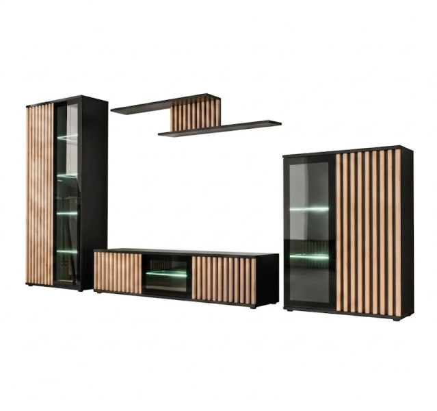 Meblościanka CAMERON LED hickory jackson/czarna 1002676