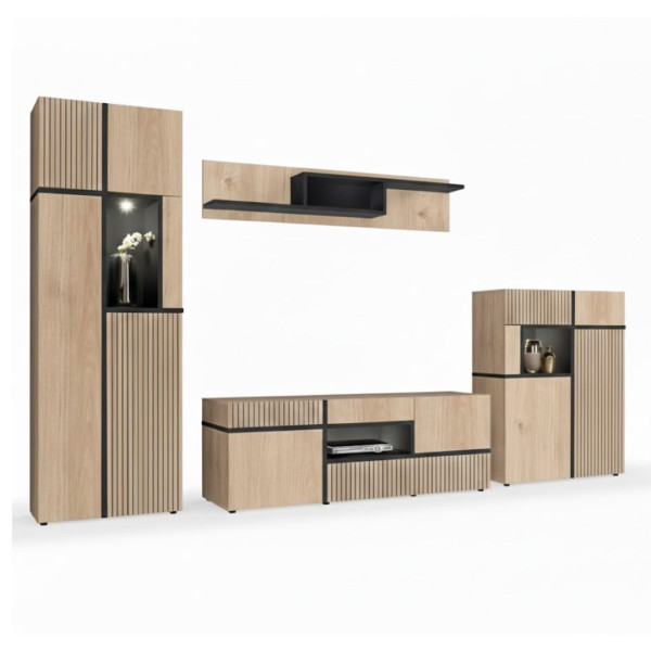 Meblościanka CROSS LED hickory jackson/czarna 834280