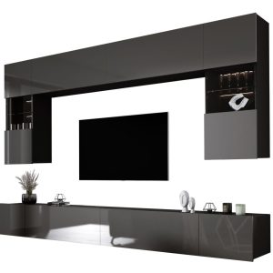 Meblościanka: czarny/szary połysk, szerokość: 300 cm, wysokość: REGULOWANA 261335