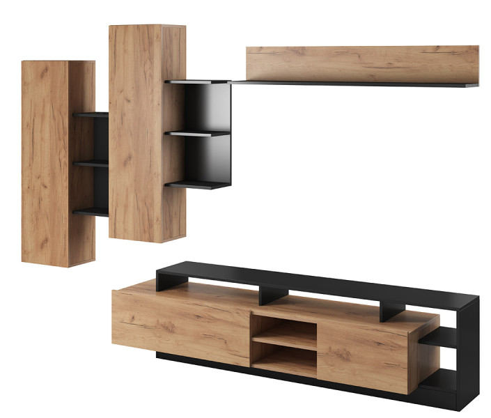 Meblościanka dąb craft złoty + antracyt - Orvian 293020