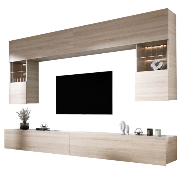 Meblościanka: Dąb Sonoma, szerokość: 300 cm, wysokość: REGULOWANA 261341