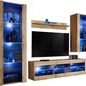 Meblościanka Dąb Wotan/Dąb Wotan Bez LED Meble RTV – Zestaw Mebli 340914 Meblościanka Dąb Wotan/Dąb Wotan Bez LED Meble RTV – Zestaw Mebli 340914