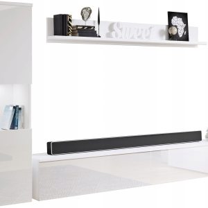Meblościanka do salonu, biały mat/połysk słupek i szafka RTV 180 cm z LED 807983 Meblościanka do salonu, biały mat/połysk słupek i szafka RTV 180 cm z LED 807983