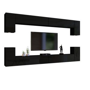 Meblościanka do salonu czarny połysk 350 cm PREMIUM 749028 Meblościanka do salonu czarny połysk 350 cm PREMIUM 749028