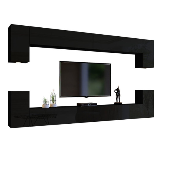 Meblościanka do salonu czarny połysk 350 cm PREMIUM 749028