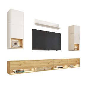 Meblościanka do salonu PREMIUM Biała/Dąb craft złoty 749038 Meblościanka do salonu PREMIUM Biała/Dąb craft złoty 749038