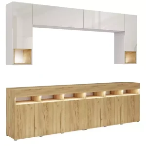 Meblościanka do salonu PREMIUM biały/dąb craft złoty 749053 Meblościanka do salonu PREMIUM biały/dąb craft złoty 749053