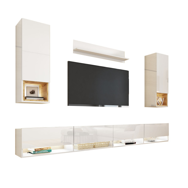 Meblościanka do salonu PREMIUM biały połysk 749055