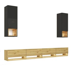 Meblościanka do salonu PREMIUM czarny/dąb craft złoty 749046 Meblościanka do salonu PREMIUM czarny/dąb craft złoty 749046