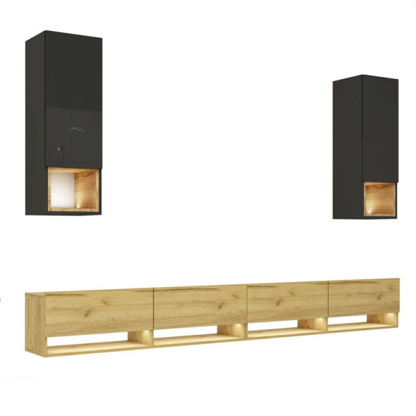 Meblościanka do salonu PREMIUM czarny/dąb craft złoty 749046