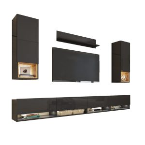 Meblościanka do salonu PREMIUM czarny połysk 748313 Meblościanka do salonu PREMIUM czarny połysk 748313