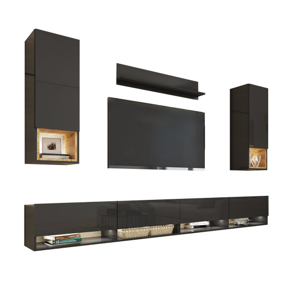 Meblościanka do salonu PREMIUM czarny połysk 748313