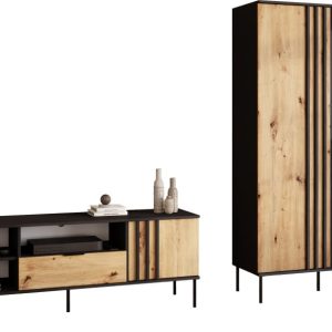 Meblościanka do salonu RUSTICA nowoczesna dąb artisan czarny 863799 Meblościanka do salonu RUSTICA nowoczesna dąb artisan czarny 863799