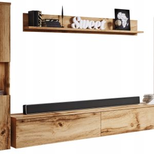 Meblościanka do salonu wiszący/stojący wotan słupek i szafka RTV 180 z LED 807979 Meblościanka do salonu wiszący/stojący wotan słupek i szafka RTV 180 z LED 807979