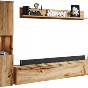 Meblościanka do salonu wiszący/stojący wotan słupek i szafka RTV 180 z LED 807943 Meblościanka do salonu wiszący/stojący wotan słupek i szafka RTV 180 z LED 807943
