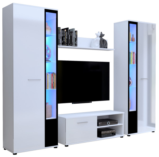 Meblościanka komoda RTV witryna CUBE XL biały połysk 722741