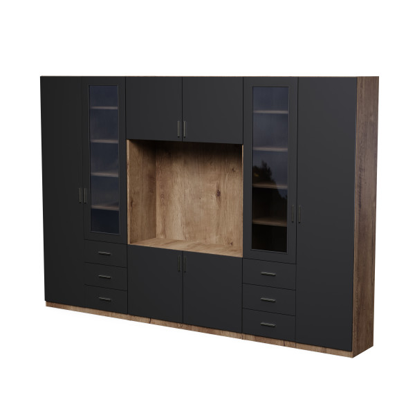 Meblościanka Livio Dąb Lefkas/Czarny Onyx - Okucia Premium 955835