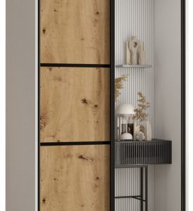 Szafa przesuwna 60 wysoka Davos 5 100 biały+artisan+czarny 139577 Szafa przesuwna 60 wysoka Davos 5 100 biały+artisan+czarny 139577