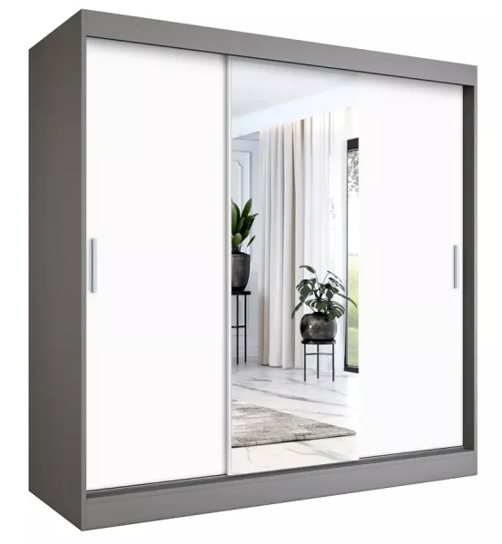 Szafa przesuwna antracyt + biały 200 cm - Lurix 759178