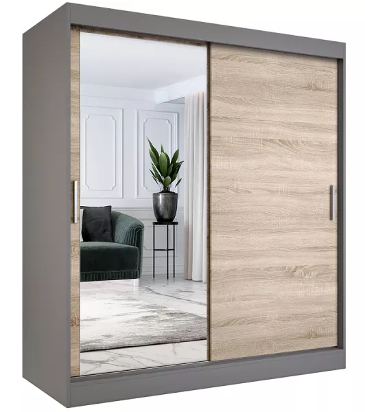 Szafa przesuwna antracyt + dąb sonoma 180 cm - Mavian 759173
