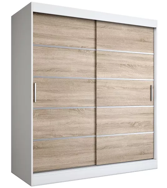 Szafa przesuwna biel + dąb sonoma 180 cm - Vero 524456