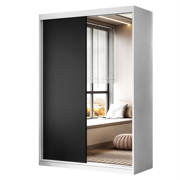 Szafa przesuwna CAMARO II z lustrem 150 cm biały/czarny mat 143391