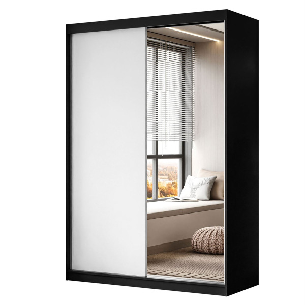 Szafa przesuwna CAMARO II z lustrem 150 cm czarny/biały mat 143388