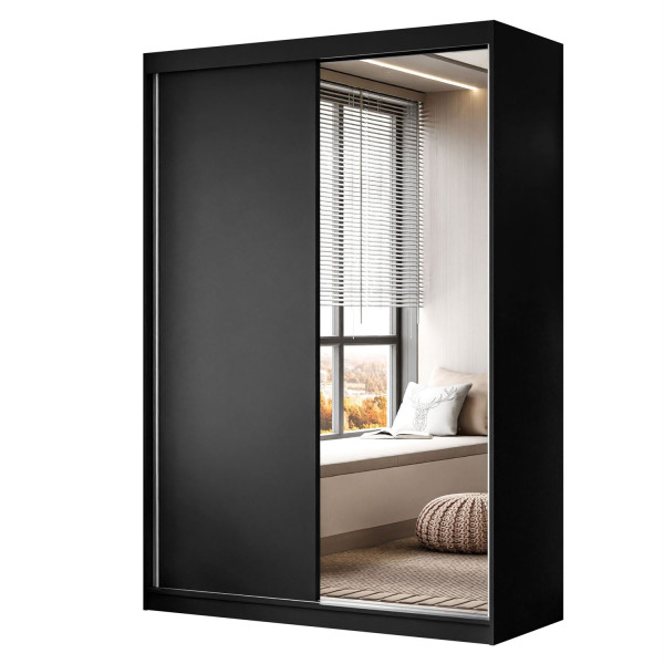 Szafa przesuwna CAMARO II z lustrem 150 cm czarny mat 143386