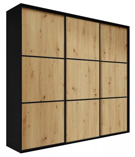Szafa przesuwna czerń + dąb artisan + czarne szprosy - Riax 524459