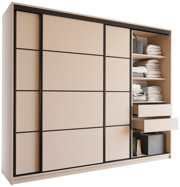 Szafa przesuwna do sypialni 250 cm LOFT beż piaskowy z szufladami 527294