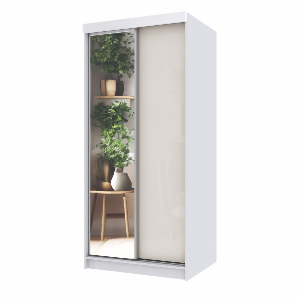Szafa przesuwna dwudrzwiowa PARIS 100 cm beżowy połysk + lustro 1001840