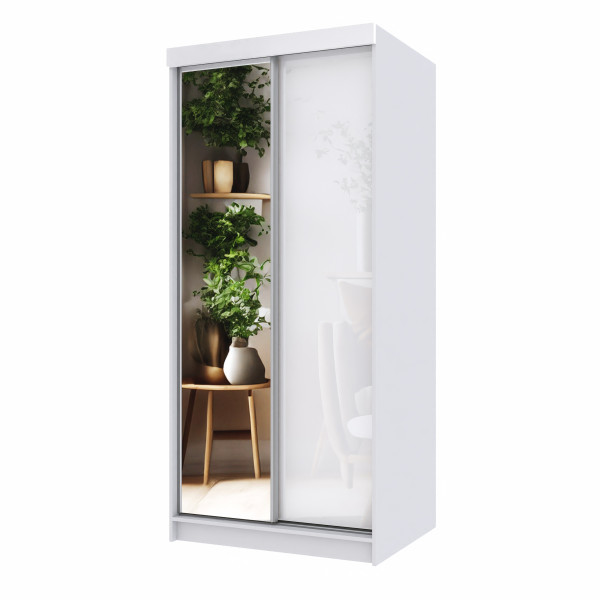 Szafa przesuwna dwudrzwiowa PARIS 100 cm biały połysk + lustro 1001800